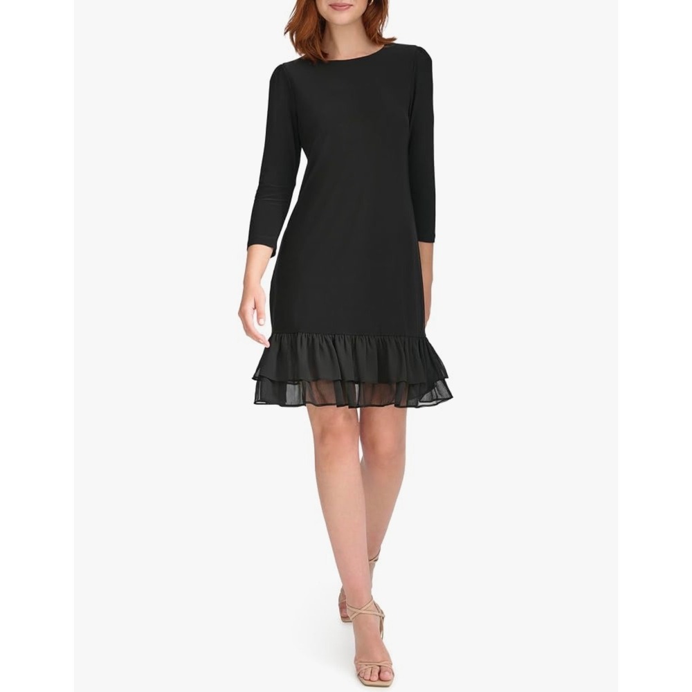 Tommy Hilfiger Ruffle Hem Shift Dress Women 10 Black